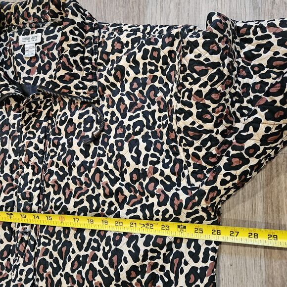Vtg Euro Joy Long Quilted Jacket Womens Size XL Silk Blend Leopard Lightweight - Picture 10 of 11